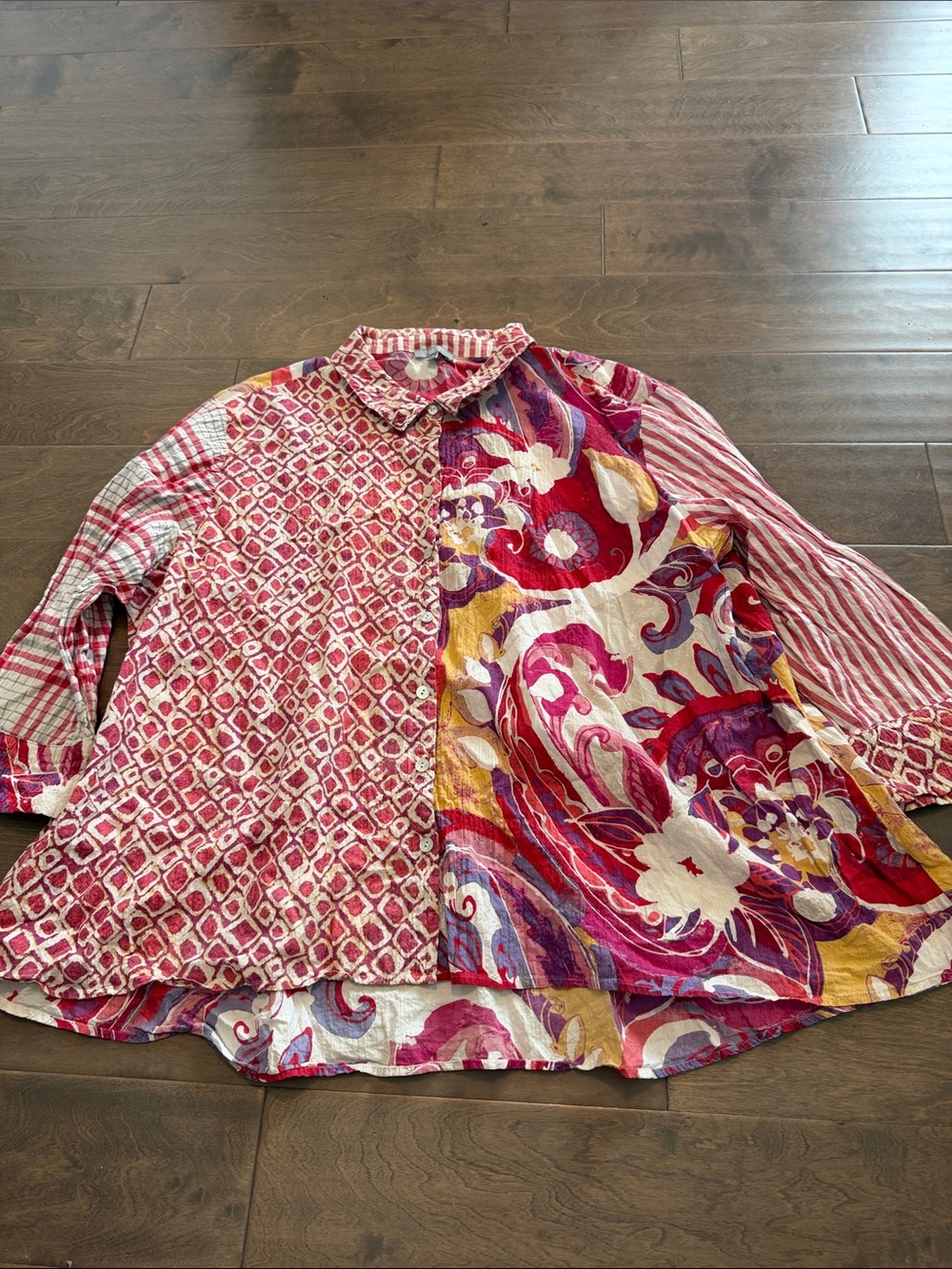 Habitat Multicolor Patchwork Button-Down Shirt - Pink, Red, Yellow